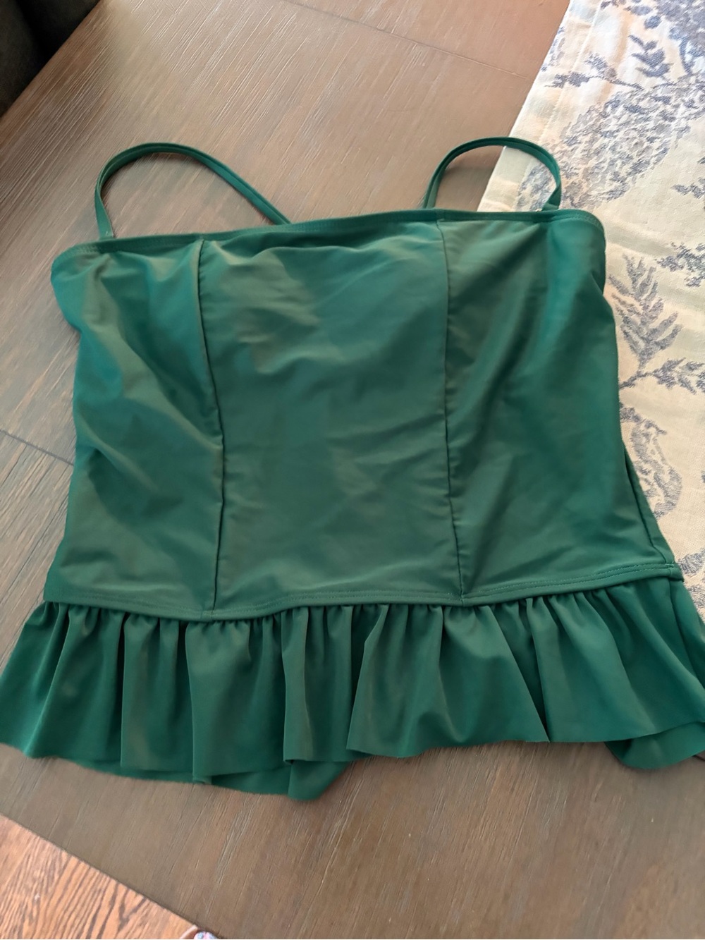Green Ruffle Hem Tankini Top- Med